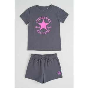 Set de tricou cu logo si pantaloni scurti - 2 piese - Roz/Gri inchis imagine