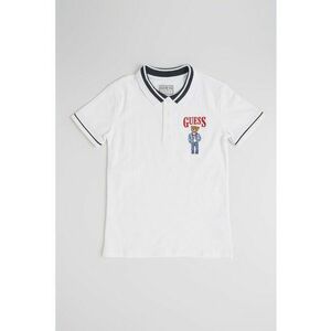 Tricou cu imprimeu logo si guler polo - Alb imagine