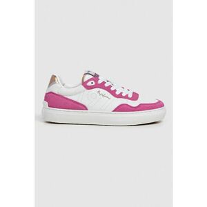 Pantofi sport cu piele intoarsa si piele peliculizata - Fucsia/Alb optic/Argintiu imagine