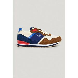 Pantofi sport cu model colorblock si insertii de plasa - Maro scortisoara/Alb murdar/Bleumarin imagine