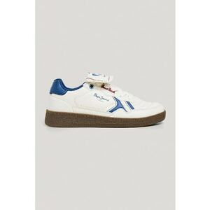 Pantofi sport de piele ecologica cu limba pliabila - Alb/Albastru inchis imagine