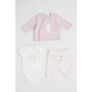 Set de imbracaminte din amestec de bumbac cu imprimeu grafic si floral - 3 piese - Alb/Verde menta/Liliac prafuit imagine