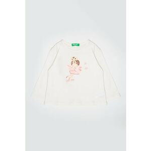 Bluza din bumbac cu imprimeu frontal - Alb/Roz pastel/Maro deschis imagine