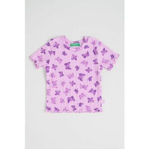 Tricou cu decolteu la baza gatului si imprimeu grafic - Lila/Violet pruna imagine