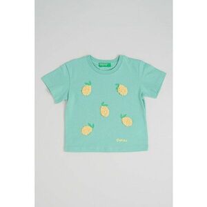 Tricou cu imprimeu cu fructe si aplicatii variate - Galben pal/Verde menta imagine