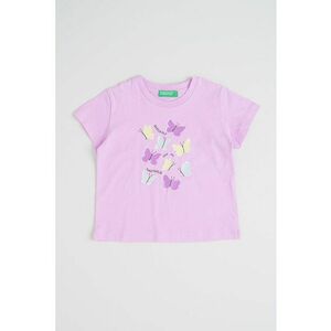 Tricou din bumbac cu imprimeu frontal - Galben pai/Lila/Albastru glaciar imagine