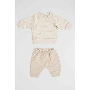 Set de bluza si pantaloni - 2 piese - Alb/Bej inchis/Bej deschis imagine