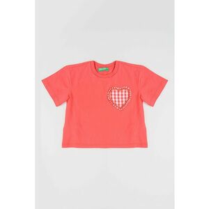Tricou din bumbac cu decolteu la baza gatului - Alb/Coral imagine
