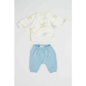 Set de bluza si pantaloni - 2 piese - Alb/Albastru prafuit/Verde fistic imagine