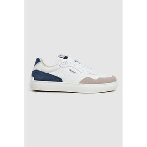 Pantofi sport de piele cu garnituir de piele intoarsa - Maro taupe deschis/Alb optic/Bleumarin imagine