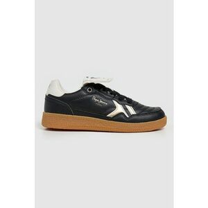 Pantofi sport de piele ecologica cu limba pliabila - Negru/Maro nisip/Alb murdar imagine