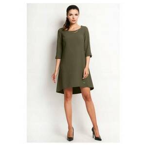 Rochie Trapez - Tip Midi - Asimetrica - Stil Casual - Elegant - Business - 58% Poliester - 37% Viscoza - 5% Elastan - Lungime Maneca 3/4 - Decolteu Rotund - Pentru Birou - Pentru Munca - Pentru Intalnire - Bleumarin - Verde masliniu imagine