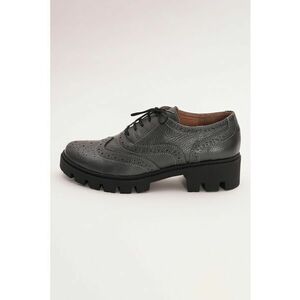 Pantofi din piele cu garnituri perforate - Gri antracit imagine