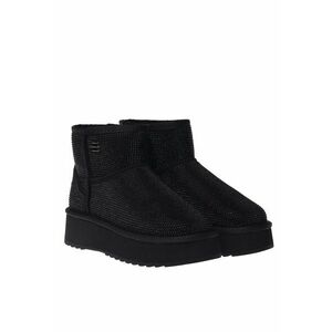 Ghete slip-on flatform din piele intoarsa decorate cu strasuri - Negru imagine