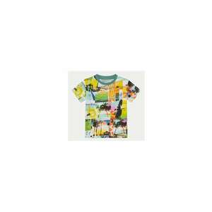Tricou cu decolteu rotund si imprimeu tropical imagine