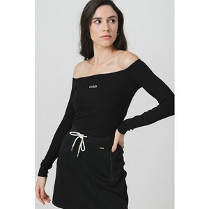Bluza crop cu decolteu pe umeri - Negru/Alb murdar imagine