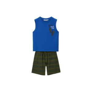 Set top si pantaloni scurti Kaki - Albastru - 100% bumbac - Kaki/Albastru imagine