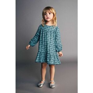 Rochie din bumbac cu model floral - Albastru petrol imagine