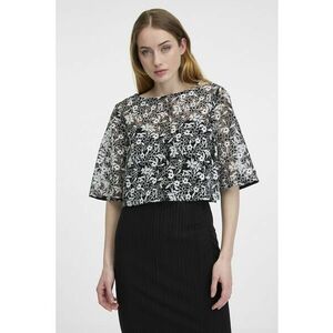 Bluza crop de dantela cu decupaj pe spate - Alb/Negru imagine