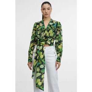 Bluza crop din amestec de lyocell cu decolteu cache-coeur - Verde/Negru imagine