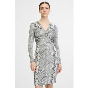 Rochie cu model si decolteu in V - Alb/Gri inchis imagine