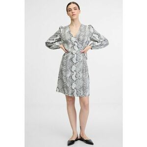 Rochie cambrata cu decolteu in V si model - Alb/Gri inchis imagine