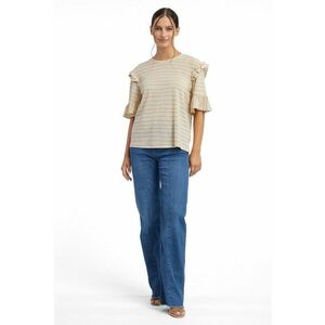Bluza in dungi cu volane - Bej imagine