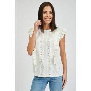Bluza brodata cu garnituri cu volane - Alb imagine