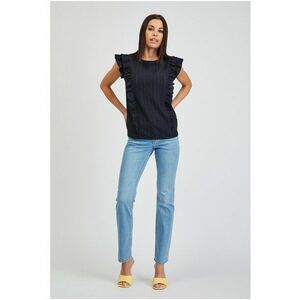 Bluza brodata cu garnituri cu volane - Bleumarin imagine