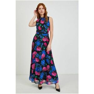 Rochie lunga cu model floral - Negru/Roz/Bleumarin imagine