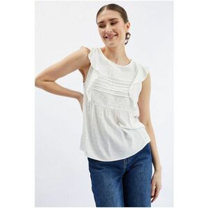 Top cu broderie si volan - Alb imagine