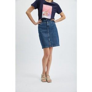 Fusta dreapta de denim - Albastru inchis imagine