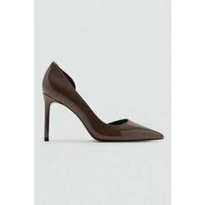 Pantofi stilettos din piele ecologica cu aspect lacuit - Maro inchis imagine