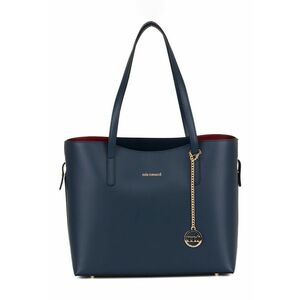 Geanta shopper din piele cu accesoriu logo detasabil - Bleumarin imagine