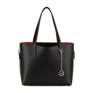 Geanta shopper din piele cu accesoriu logo detasabil - Negru imagine