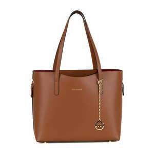 Geanta shopper din piele cu accesoriu logo detasabil - Maro scortisoara imagine