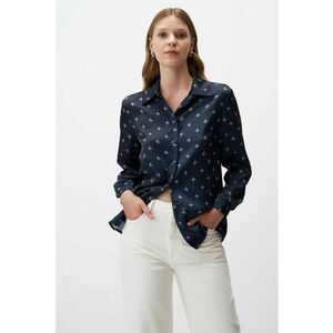 Camasa cu model si aspect de satin - Alb/Bleumarin imagine