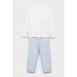 Pijama lunga cu decolteu la baza gatului si model in dungi - Alb/Albastru imagine