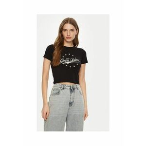 Tricou crop cu print logo. - Negru imagine