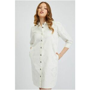 Rochie-camasa dreapta cu design perforat - Alb imagine