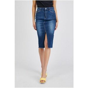 Fusta midi de denim cu slit frontal - Bleumarin imagine