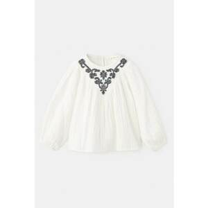Bluza din bumbac cu broderie si aplicatii - Alb/Gri inchis imagine