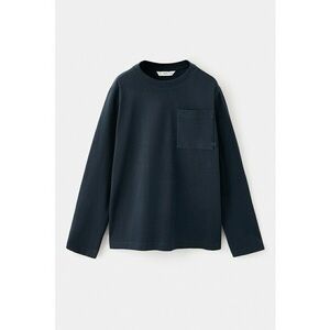 Bluza din bumbac cu buzunar pe piept - Bleumarin imagine