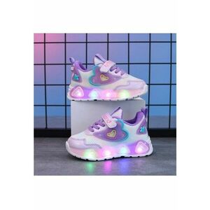 Pantofi Sport Sidefati - Cu Luminite - Model Hearts - Piele ecologica - Fete - Siret - Velcro - Multicolor imagine