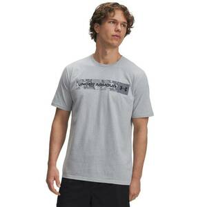 Tricou cu decolteu la baza gatului si imprimeu logo cu camuflaj - Gri deschis/Negru stins imagine