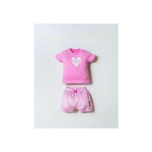 Set de tricou si pantaloni scurti cu imprimeu cu dungi - Roz imagine