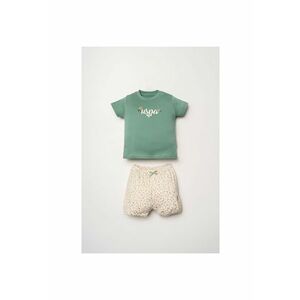 Set de tricou si pantaloni scurti cu imprimeu floral - Verde imagine