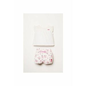 Set de bluza cu maneca scurta si pantaloni scurti cu imprimeu floral - Alb imagine