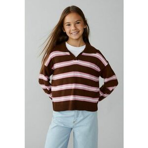 Bluza polo lejera cu dungi - Alb/Maro/Roz imagine
