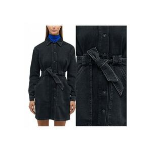 Rochie Dama - Style Alba Denim Dress - Regular Fit - Cu Guler - Maneci Lungi - Denim Accent - Nasturi - Bumbac - 36 UE - Negru imagine